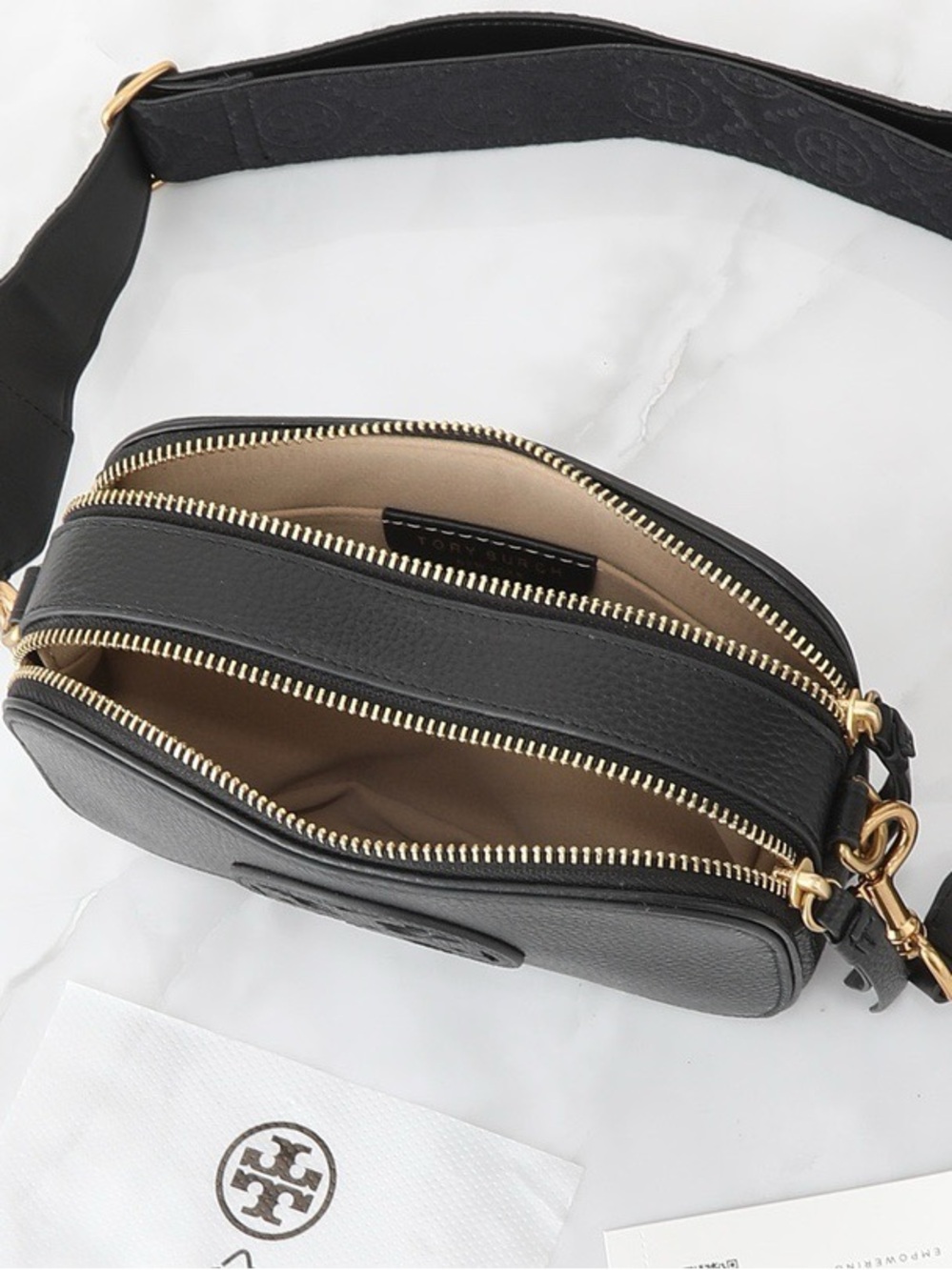 Tory Burch Black Pebbled Leather Crossbody with Logo Medallion - Picture 6 of 6
